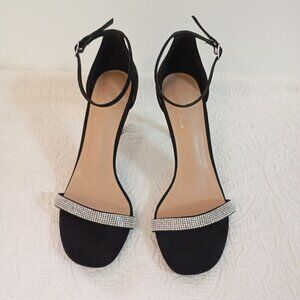 Rouge Black Ankle Strap Stiletto Heels With Rhinestone Embellishment Sz 8.5